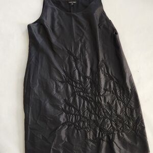 Eileen Fisher 100% Silk Black Textured Mini Dress